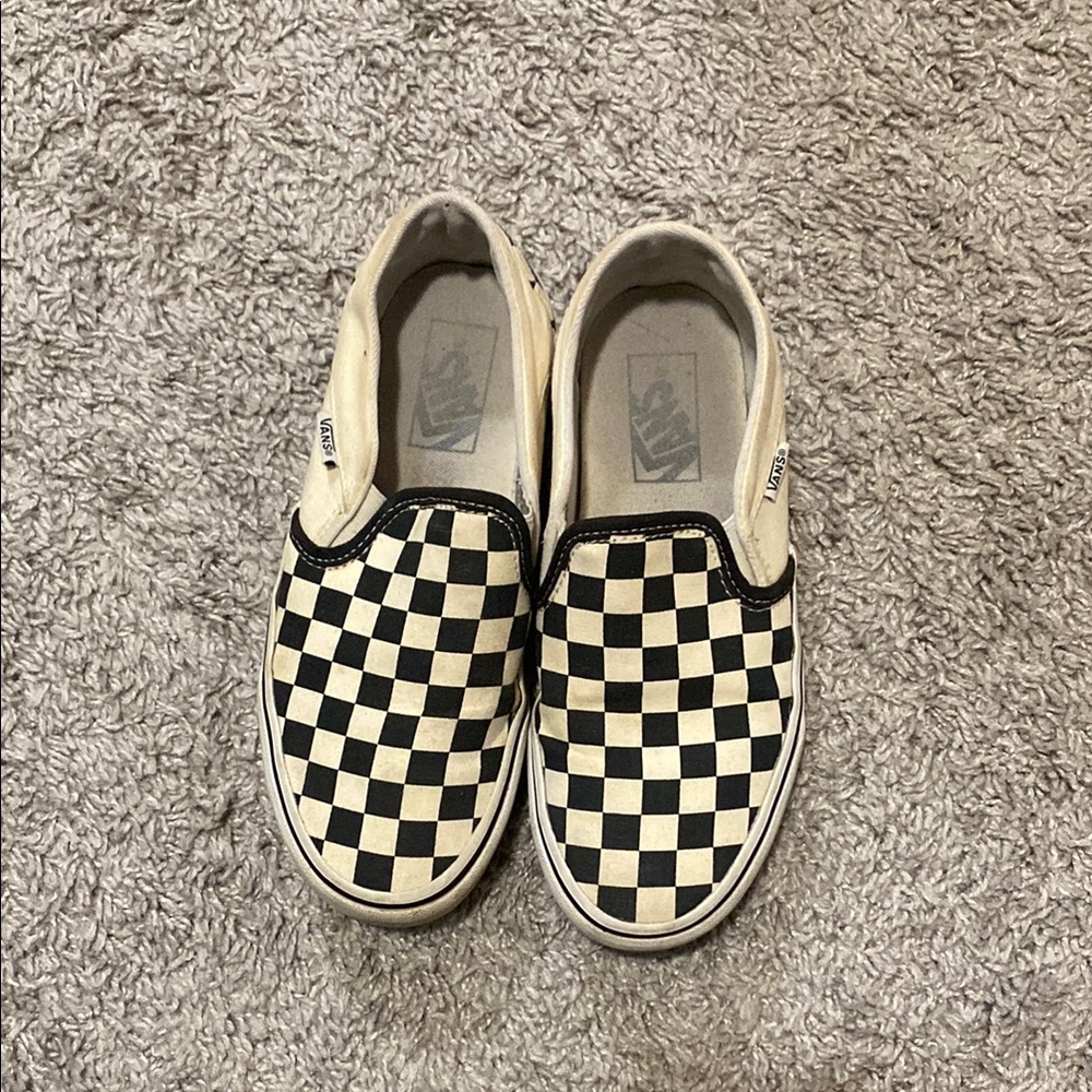 Vans Black and Cream Sneakers with Checkerboard Pattern